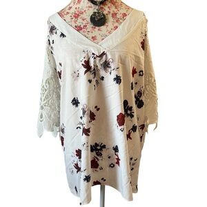 Cold Shoulder White Floral Lace Sleeve Blouse